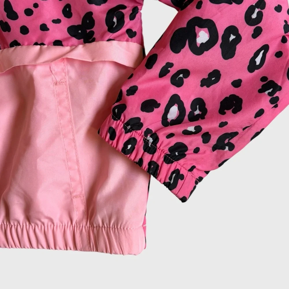 Champion Girls Pink Black Leopard Hooded Windbreaker Jacket Size 4T Lightweight